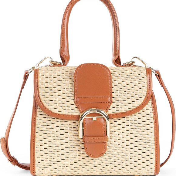 Retro Straw Woven Handbag Womens Small Cross Body Bag Shoulder Messenger Satchel - Picture 1 of 7